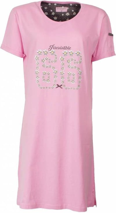 Irresistible Dames Nachthemd - Katoen - Ronde Hals - Roze - Maat S