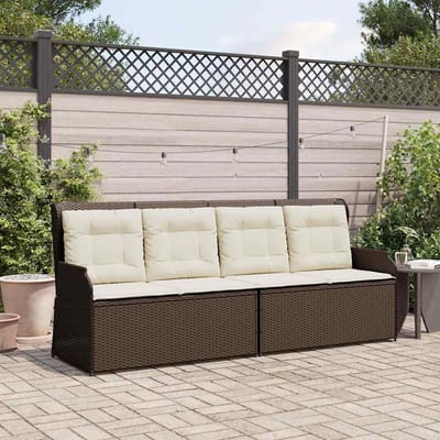 vidaXL - Tuinbankje - verstelbaar - met - kussens - poly - rattan - bruin