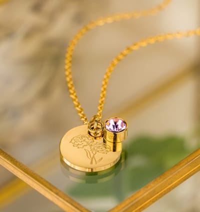 Geboortesteen met Geboortebloem Ketting I Oktober Stainless Steel Goud