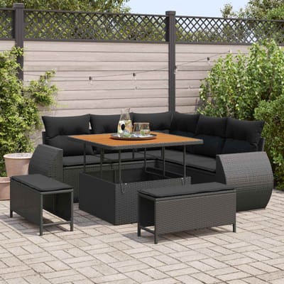 vidaXL - Tuinbank - Set - 8 - st - 7-Aantal - zitplaatsen - Zwart - poly - rattan