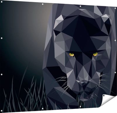 Gards Tuinposter Zwarte Panter van Origami - Abstract - 150x120 cm - Tuindoek - Tuindecoratie - Wanddecoratie buiten - Tuinschilderij