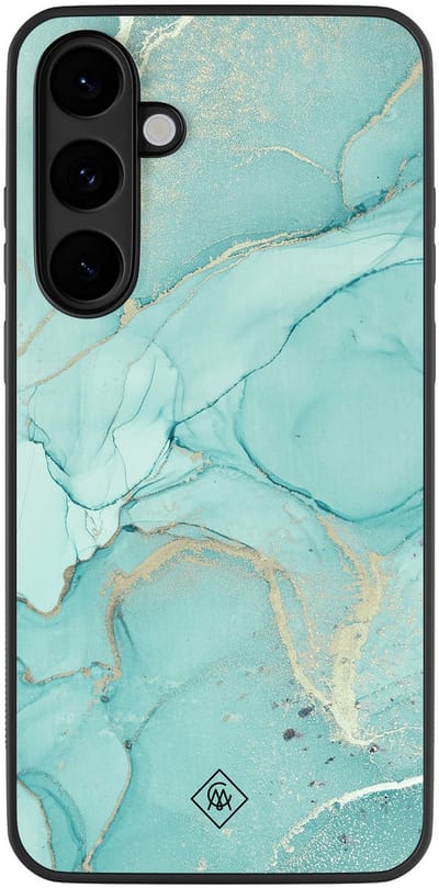 Casimoda® hoesje - Geschikt voor Samsung Galaxy S25 FE - Marmer mint groen - Zwart TPU Backcover - Marmer - Mint