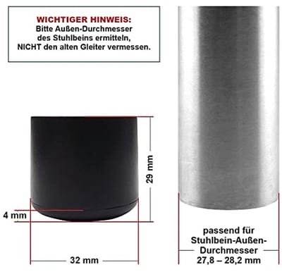 Ronde buisdoppen voor stoelpoten - 28 mm, 4 stuks