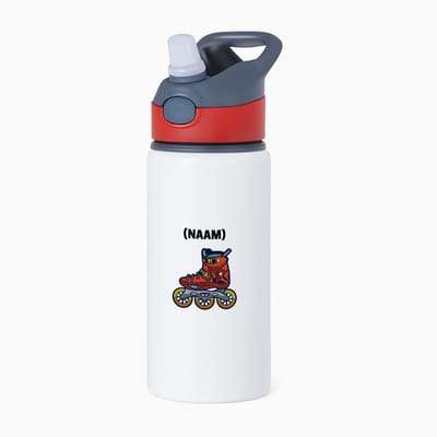 Hacebo® - Rolschaats met eigen naam waterfles met rietje rood - Sport - fanatieke rolschaatsers - sport - verjaardagscadeau - klein cadeautje - kado - gift - geschenk - verrassing - water fles - 650ML