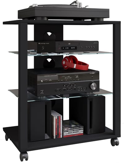 Hifi-meubilair wielen rek kast phono mobiele plank glas oprolbaar phono media plank Folas