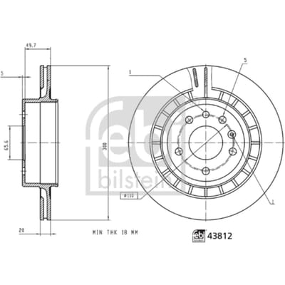 Remschijf FEBI BILSTEIN 43812 achter, geventileerd, 1 Stuk