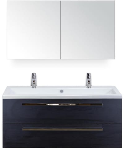 Seville Badmeubelset 120 cm - 2 Laden Black Oak - Wastafel Djazz Enkel 2 Kraangaten met Spiegelkast