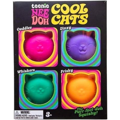 Needoh 4 Pack Teenie Cool Cats Squishies Reliever Zacht Knijpspeelgoed Angst Niet-giftig TPR Fidget Speelgoed voor ADHD en Autisme Cadeau black