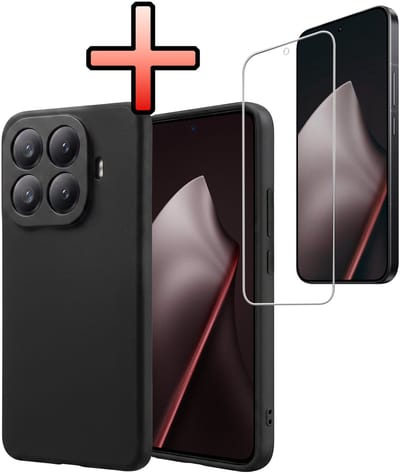 Hoesje - Met Screenprotector - Geschikt voor Xiaomi 15T Pro - Sterk & Shockproof - Back Cover - Siliconen Case - Telefoon Hoes - Zwart