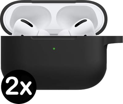 Hoesje - 2 Stuks - Geschikt voor Apple Airpods Pro - Siliconen Hoes met Clip - Silicone Case Cover - Zwart