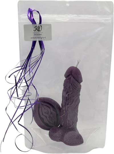 KV DESIGNS Piemel & Vagina Kaarsen Cadeauset - Kaarsen Cadeauset - Handgemaakt van Koolzaadwas - Erotisch Cadeau - Cadeauklaar Verpakt - donker paars