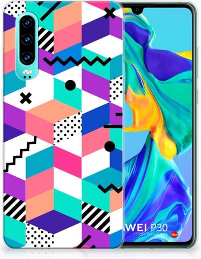 Huawei P30 TPU Hoesje Blokken Kleurrijk