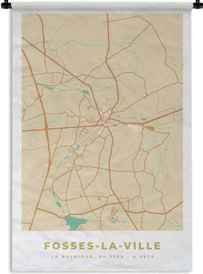 Wandkleed - Wanddoek - Fosses-La-Ville - Stadskaart - Vintage - Plattegrond - Kaart - 120x180 cm - Wandtapijt
