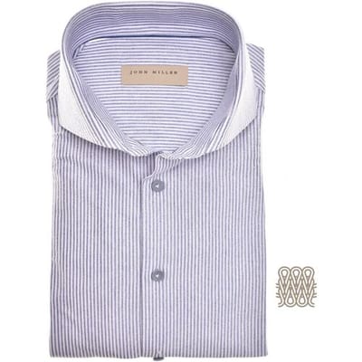 John Miller Overhemd Slim Allover Stripe Cutaway Collar Tricot Midden Blauw / male