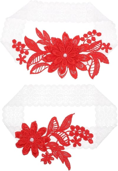 Kousenband Set - Bruids Kousenbanden - Bruiloft Decoratie - Kant Bloem Motief - Omtrek 40cm - Blauw