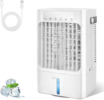 Luchtkoeler Ventilator - Persoonlijke Koeler - Ruimte Verkoelen - 4-in-1 Functie - 13x17x27 cm - Wit