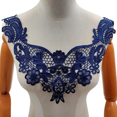 Beau Col Brodé en Dentelle Blanc/Noir Dentelle Florale Col Décoratif Vêtements Femme Accessoires de Couture bleu