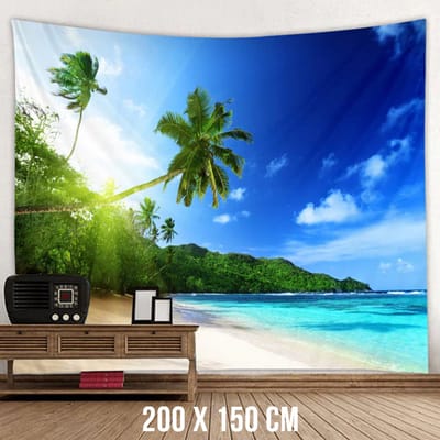 Allernieuwste.nl® Urban Loft Wandkleed XL Wandtapijt Caribisch Strand met Palmen Wanddecoratie Muurkleed Tapestry - Palmenstrand - 200 x 150 cm