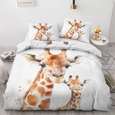 Grappig Giraffe Dekbedovertrek King 3-delig Kleurrijk Dieren Beddengoedset, Zacht Microvezel Graffiti Dekbedovertrekset met Kussenslopen 90x200cm 2pcs&Duvet Cover