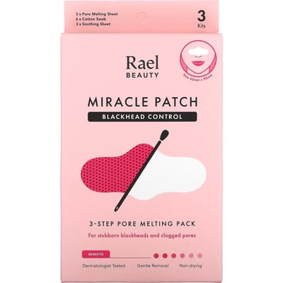 Rael, schoonheid, miracle patch, mee-eterscontrole, 3-staps porie-smeltende pack, 1 kit