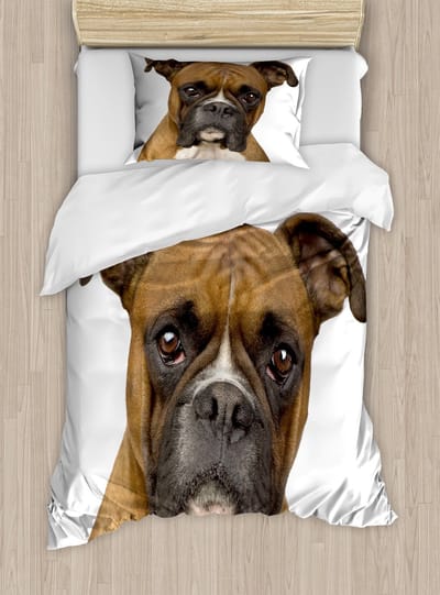 ABAKUHAUS Boxer Dog Dekbedovertrekset, topkwaliteit zacht en warm tweedelig dekbedovertrek met 1 kussenslopen, eenpersoonsbed, lichtbruin donkerbruin