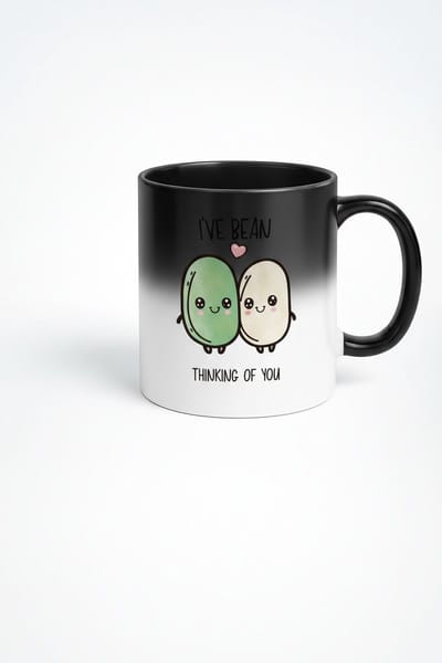 Magische Mok - I'VE BEAN THINKING OF YOU - Warmtegevoelige Koffiemok met Leuke Bonen & Liefdesboodschap