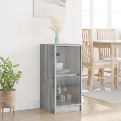 vidaXL - Bijzetkast - met - glazen - deuren - 35x37x75,5 - cm - grijs - sonoma - eiken