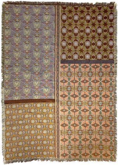 NIN-NIT - Nouveau Classiques Blanket - plaid - geweven deken - sprei - 100% geweven katoen - Bloemen - bladeren - grafische natuurprint - bruin - oranje - beige - lila - blauw - groen - paars - roze - 220x160 cm