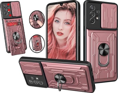 Hoesje Geschikt Voor Samsung Galaxy A33 hoesje met kickstand Rose Goud - Hoesje Geschikt Voor Samsung Galaxy A33 camera lens screen protector - hoesje Hoesje Geschikt Voor Samsung Galaxy A33 met pasjeshouder ring case