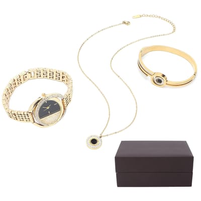 Ensemble Bracelet Collier Montre Femme Style Affaires Cadeau Anniversaire Anniversaire Ensemble Bijoux Or beige