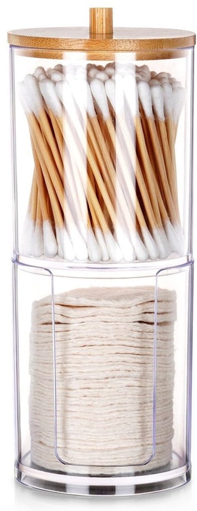 Vilde - Cosmetische Opbergbox - 2 Niveaus - Acryl - Bamboo Deksel