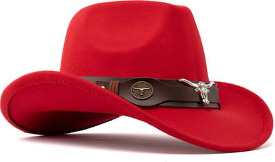 KIMU® Cowboyhoed Rood Kinderen Stier - Rode Cowboy Western Hoed Stierenkop Jongen Meisje - Cowgirl Zilveren Bull Yellowstone Festival