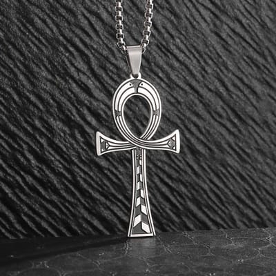 Oude Egyptische Symbool Ankh Kruis Ketting Kerstcadeau Hip Hop Persoonlijkheid Kruis Ketting gray