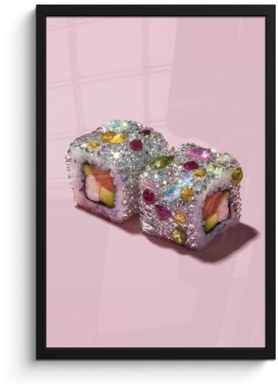 Poster in lijst - Fotolijst 40x60 cm - Posters - Sushi - Rolletjes - Steentjes - Kleurrijk - Posterlijst zwart - Decoratie - Wanddecoratie woonkamer - Muurdecoratie slaapkamer