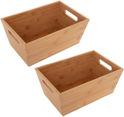 5Five Opbergbox van bamboe hout - 2x - naturel - 30 x 20 x 13 cm - met handvaten - opbergers bakjes/kastmanden