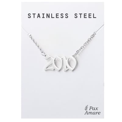 Jaartal 2010 Ketting Zilverkleurig - Stainless Steel - Sieraad op Cadeau Kaartje - Jaar Hanger - Pax Amare