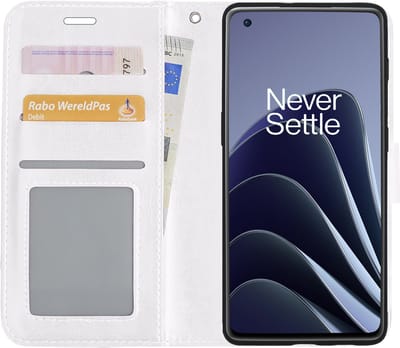 Hoesje Met Pasjeshouder - Geschikt voor OnePlus 10 Pro - Luxe Bookcase Portemonee - Flip Case - Kunstleer Book Case - Flipcase - Book Cover - Walletcase - Portemonneehoes - Wit