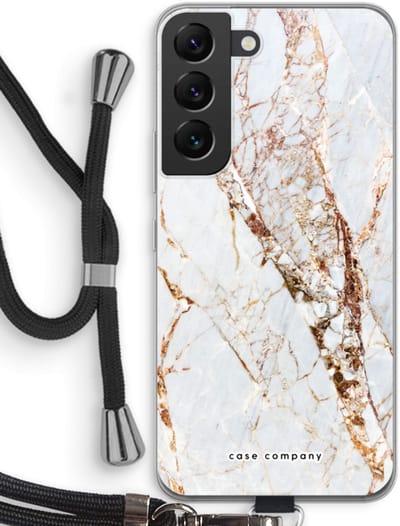 Case Company® - Hoesje met koord geschikt voor Samsung Galaxy S22 hoesje met Koord - Goud marmer - Telefoonhoesje met Zwart Koord - Bescherming aan alle Kanten en Over de Schermrand