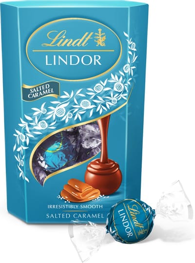 Lindt LINDOR Karamel Zeezout chocolade bonbons 200 gram - 16 zacht smeltende chocolade bonbons - Kerstcadeau
