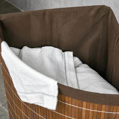 MODFU Wasmand - Met Afneembaar Deksel En Uitneembare Binnenzak - Hoekmodel - Bamboe - Bruin - 38 x 38 x 57 cm
