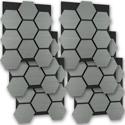 tectake® Akoestische Hexagon Panelen - Set van 6 - Akoestisch Wandpaneel - 76 x 62 cm - Wandpanelen met Aanpasbare Grootte en Patronen - MDF en Houtfineer - Geluidsisolatie - Stijlvolle Wanddecoratie - Eenvoudige Montage - Lichtgrijs Eiken