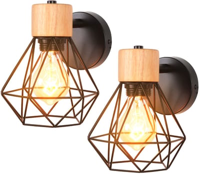 2 Stuks Industriële Wandlamp 90° Draaibare E27 Kooilamp voor Slaapkamer Gang Woonkamer Zwart