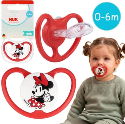 DISNEY Minnie Mouse NUK Air fopspeen, orthodontische siliconenfopspeen voor pasgeborenen 0-6m + etui
