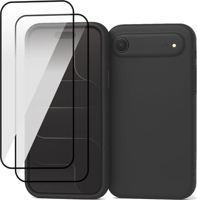 Hoesje geschikt voor iPhone 17 Air - 2x Screenprotector Volledig Dekkend Glas - Mat Back Case Zwart