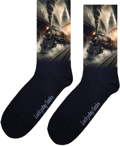 Locomotief - Opkikker - Grappige sokken - Valentijns cadeau - Verjaardag cadeau - Sinterklaas cadeau - Kunst - Leuke sokken - Vrolijke sokken - Stoomtrein - Spoorbaan - Kerstsokken - Vaderdag - Moederdag - Kerstcadeau - Socks maken Happy - Maat 37-44