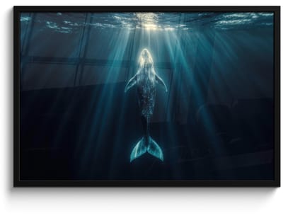 Poster in lijst - Fotolijst 90x60 cm - Posters - Walvis - Water - Zonnestralen - Blauw - Posterlijst zwart - Decoratie - Wanddecoratie woonkamer - Muurdecoratie slaapkamer