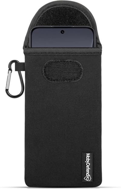 MobyDefend Hoesje - Geschikt voor Xiaomi 13 - Neopreen Pouch Met Karabijnhaak - Insteek - Riemlus - Zwart