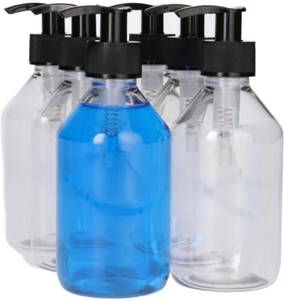 6 x 250 ml Pharma PET Fles Transparant met Dispenserpomp Zwart- PET Kunststof BPA-vrij - Plastic Flessen Navulbaar - Met Dop - Lege Flessen - 6 stuks