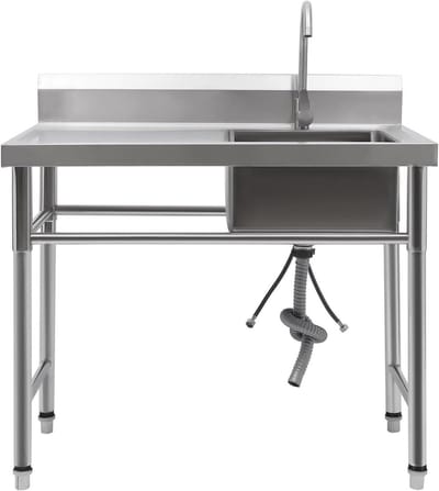 Spoelbak met kraan - Wastafel gootsteen - Keukenwerk - Versterkte steunpoten - 100x60x93cm - Zilver