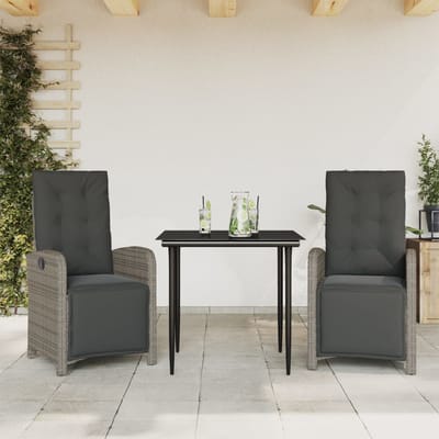 vidaXL - 3-delige - Bistroset - met - kussens - poly - rattan - grijs